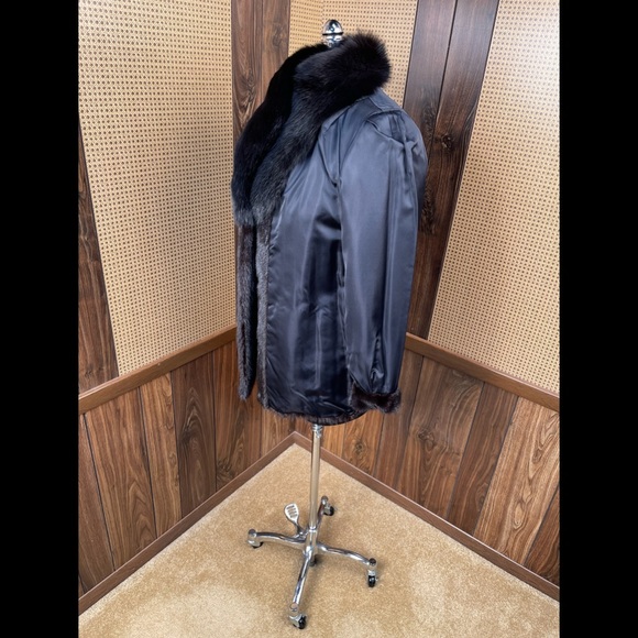 Beautiful Brown Corduroy Mink & Black Fox Fur Collar Jacket Coat XS - Picture 9 of 10
